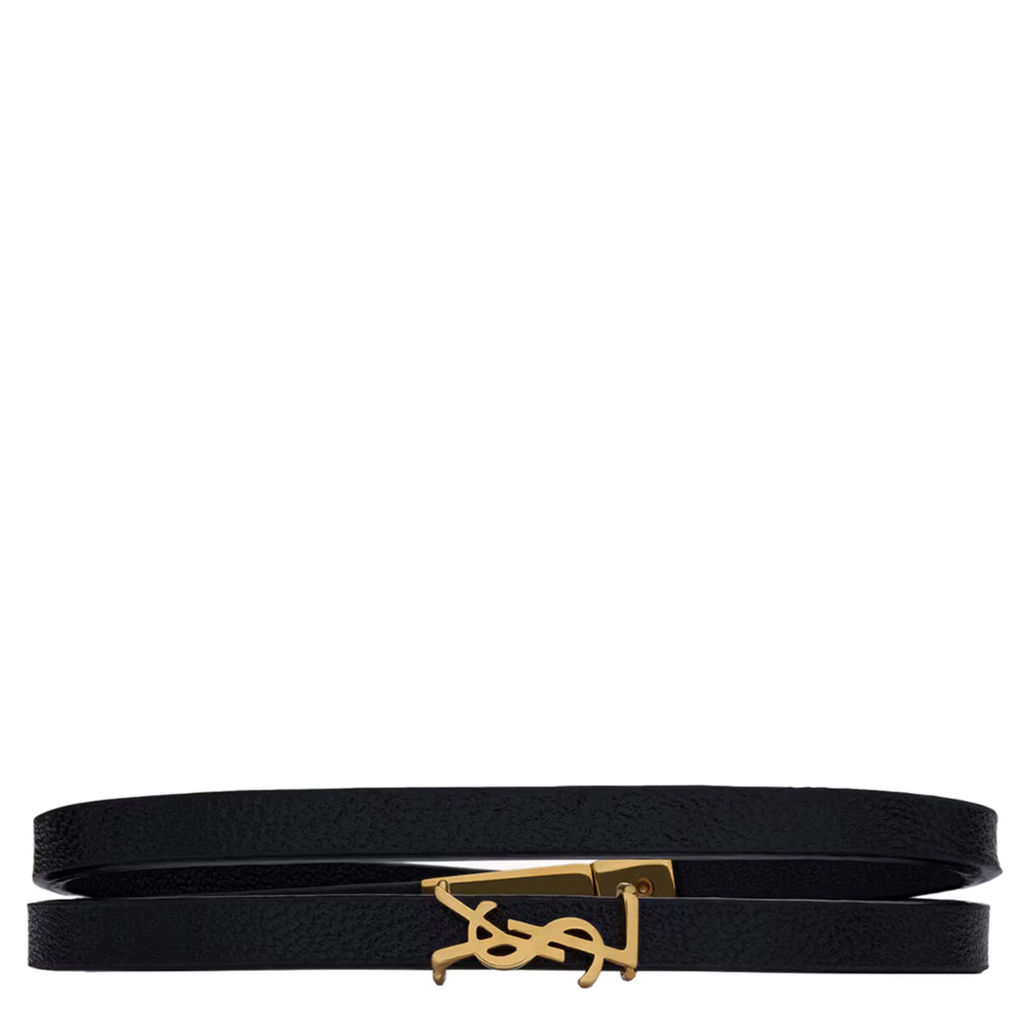 Black Double Thin Bracelet with Cassandre Plaque on the Front in Grained Leather Woman