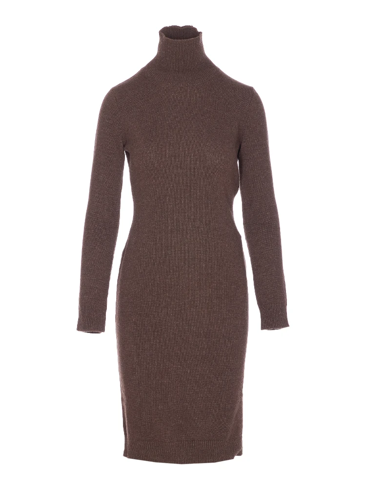 high-neck ribbed dress