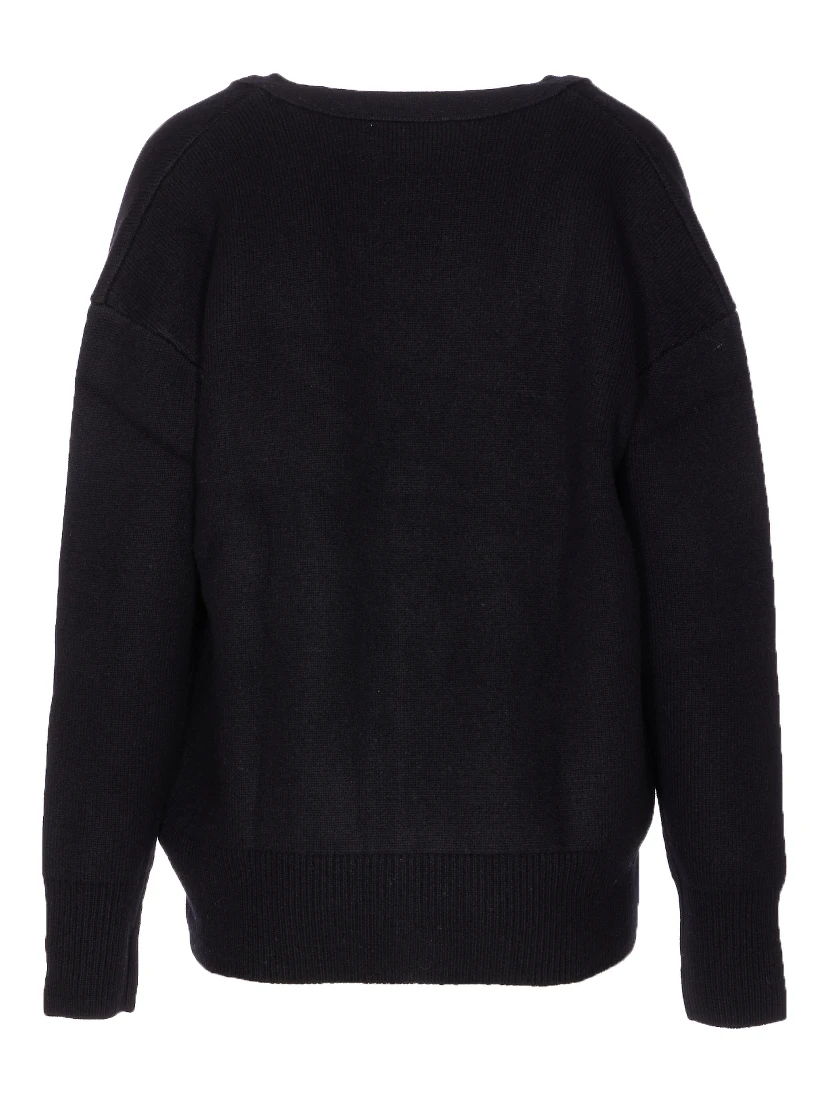 Knitwear V-neck Long Sleeve Top In Black