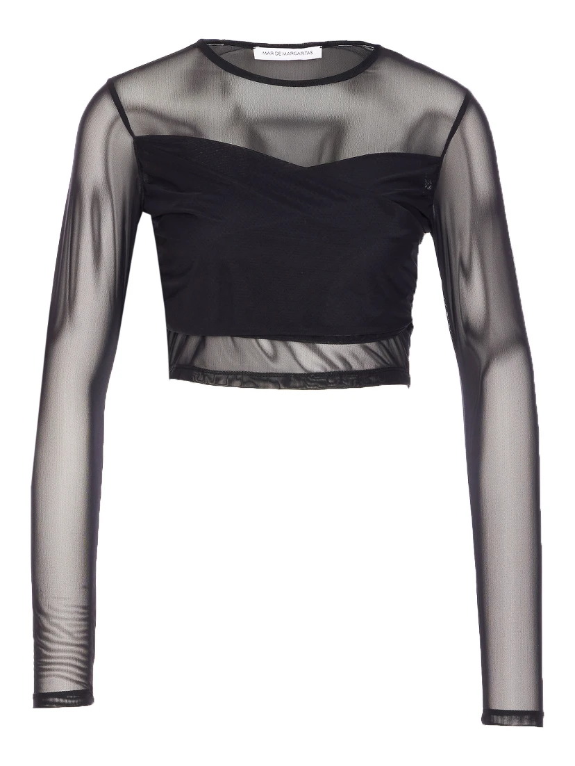mesh crew-neck top