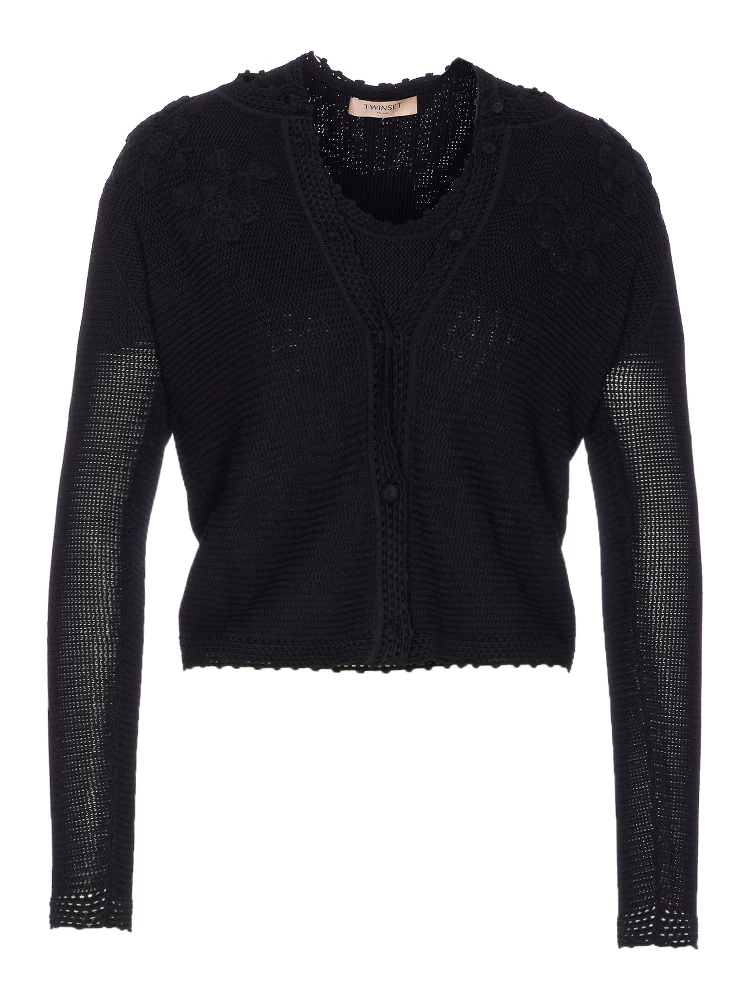 Floral-embroidered knitted sweater
