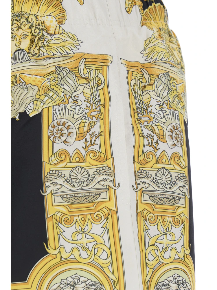 White Swim Shorts with Elastic Drawstring Waist and Coral Theatre Print in Tech Fabric Man alternative