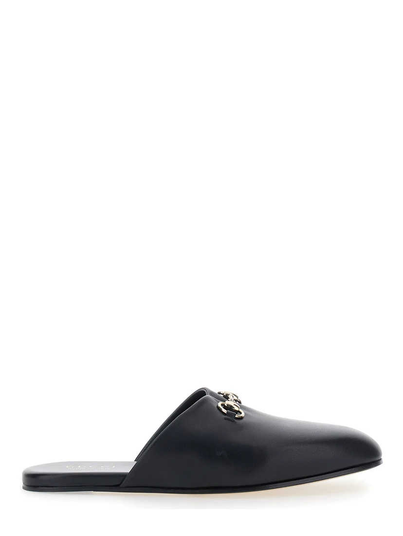 Black Mule with Horsebit on the Front in Smooth Leather Man