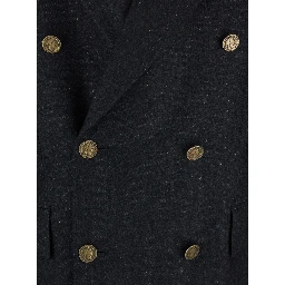 Grey Double-Breasted Jacket with Wide Peak Lapels in Wool Man