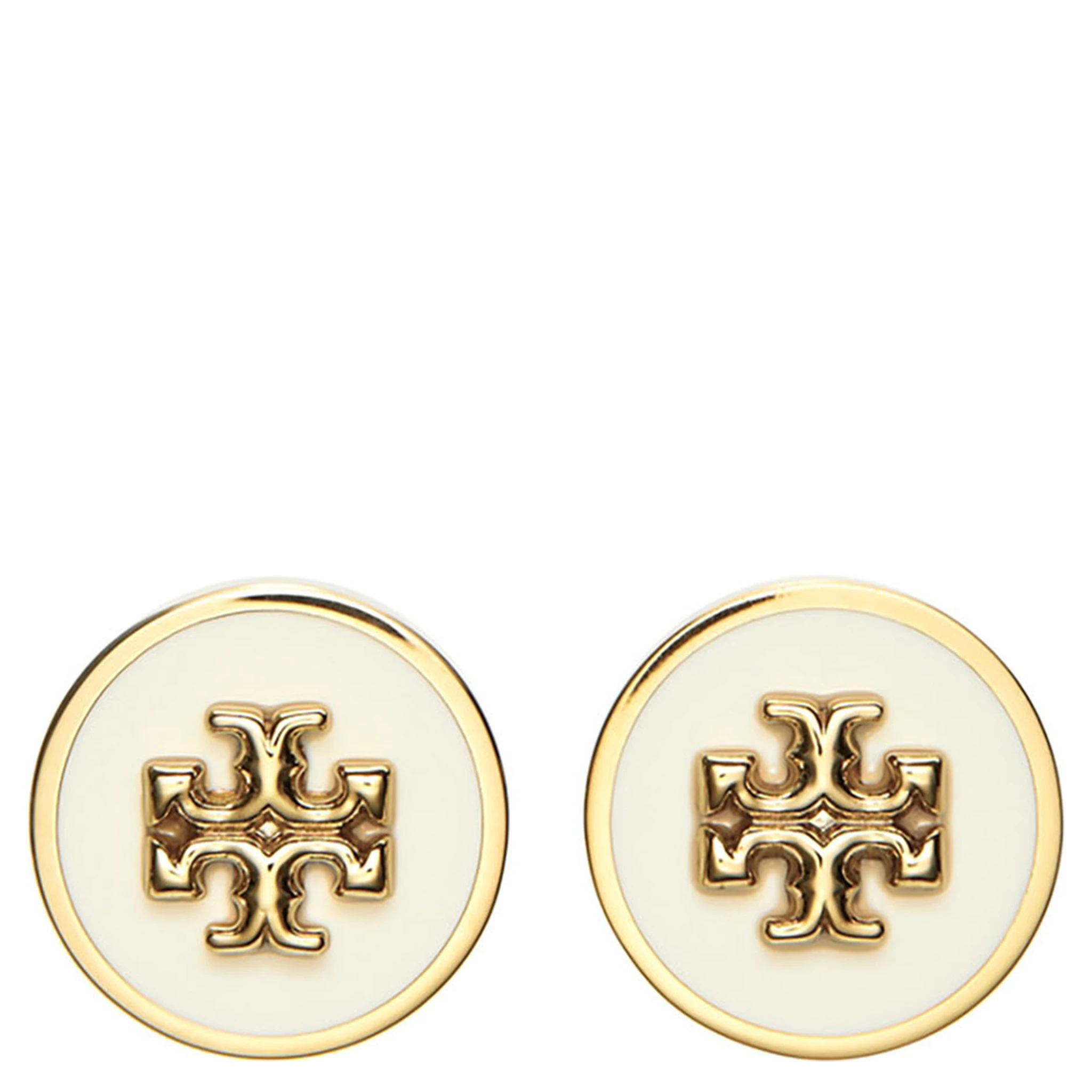 Metallic Earings with Circular Shape and Double T Motif in Brass Blend Woman