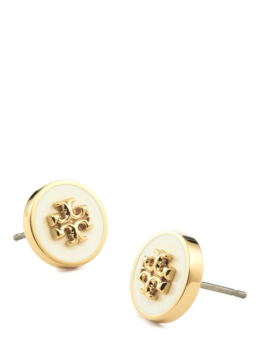 Metallic Earings with Circular Shape and Double T Motif in Brass Blend Woman