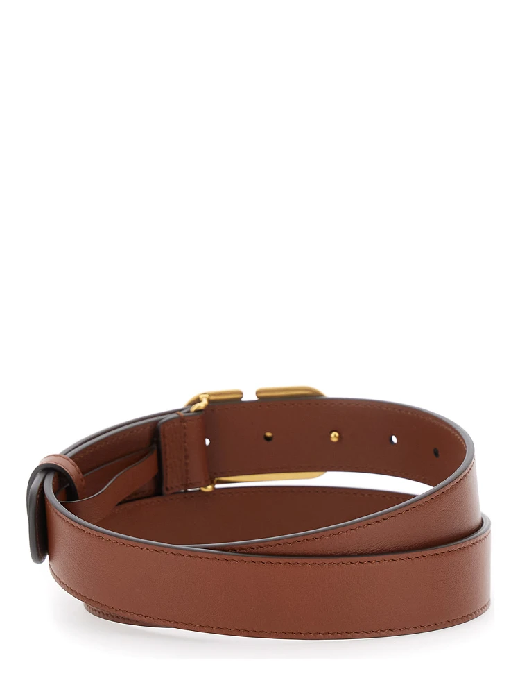Brown Belt with VLogo Buckle Closure in Grained Leather Woman alternative
