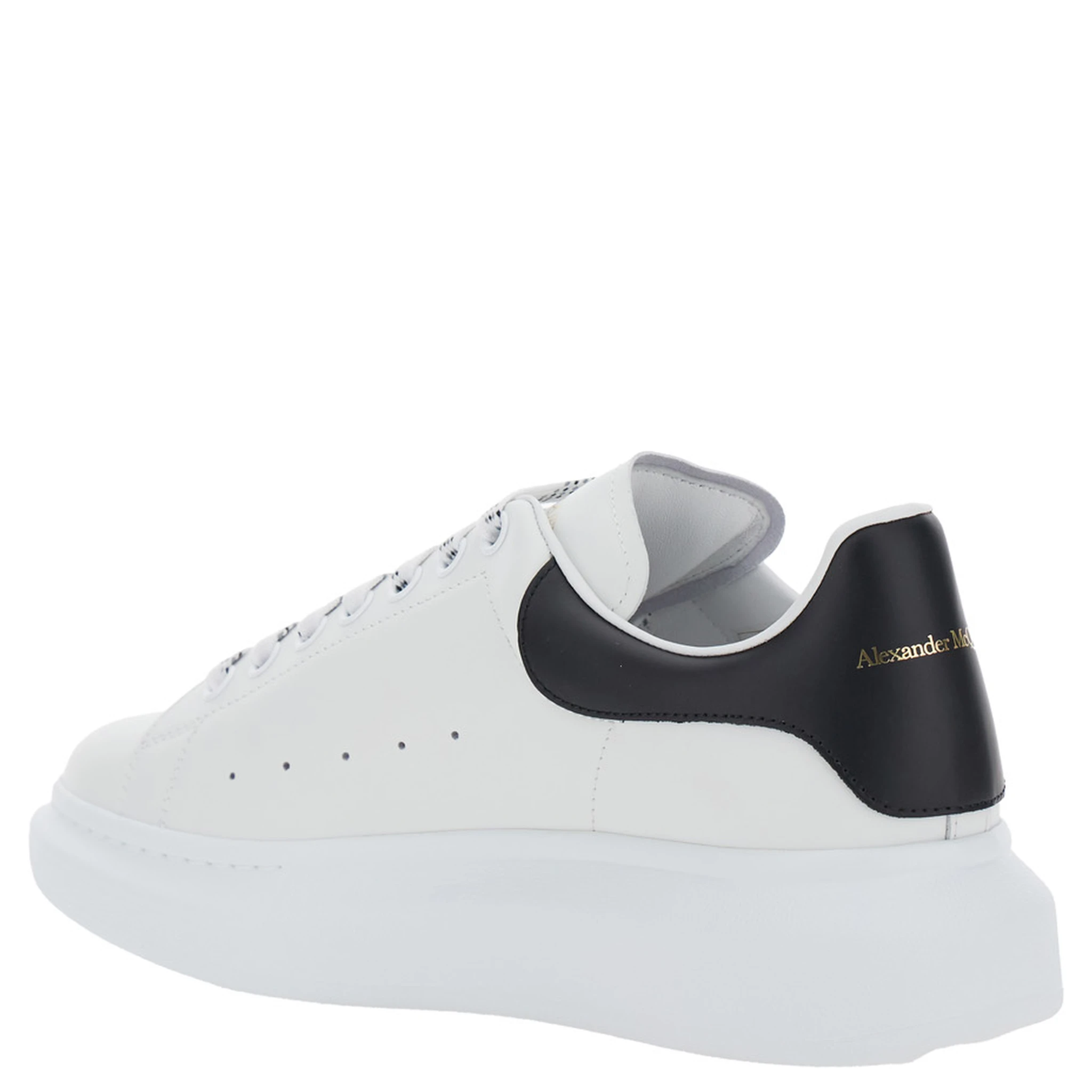 Black and White Low Top Sneakers with Logo Lettering on Tongue and Contrasting Heel in Leather Man