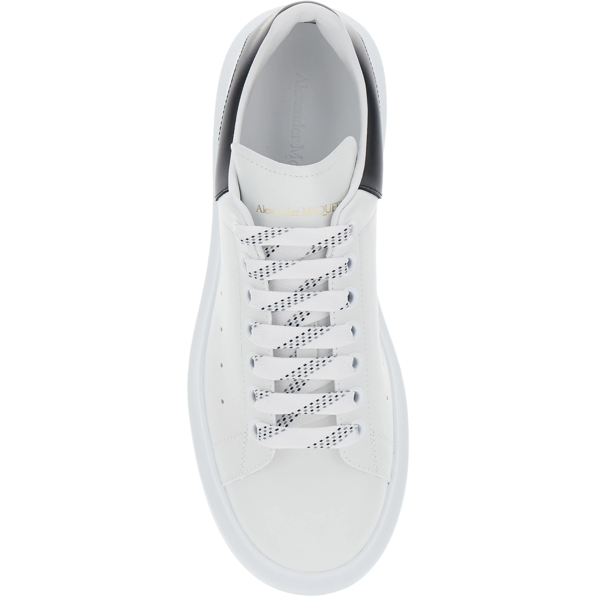 Black and White Low Top Sneakers with Logo Lettering on Tongue and Contrasting Heel in Leather Man
