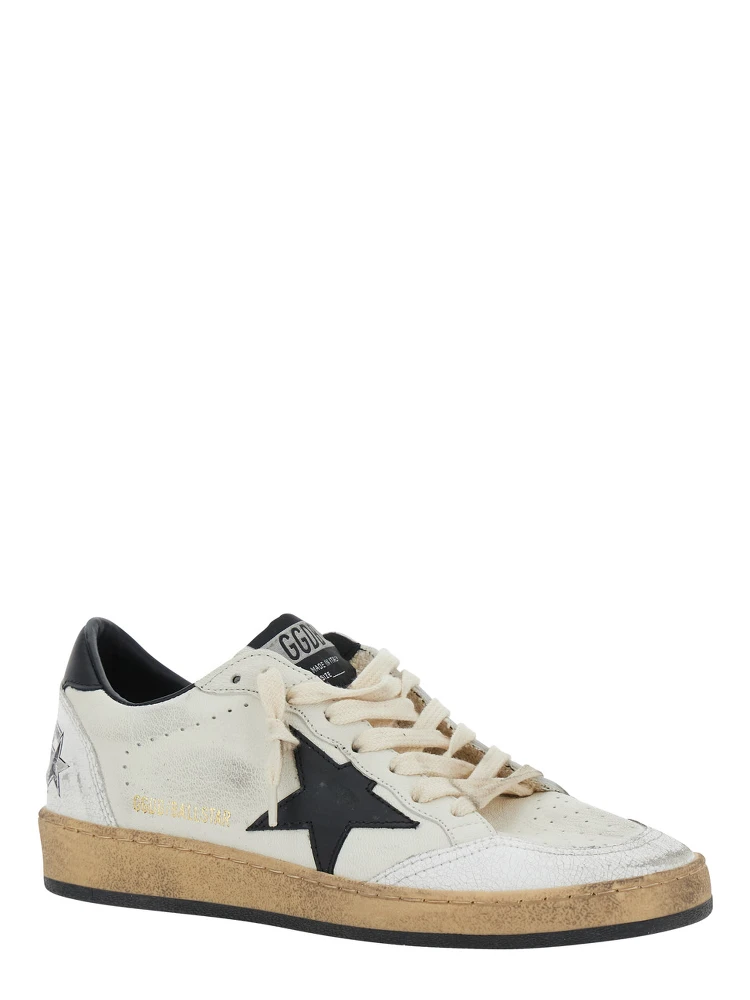 Ballstar Black and White Low Top Sneakers with Star Patch on the Side and Contrasting Heel with Writing in Leather Woman alternative