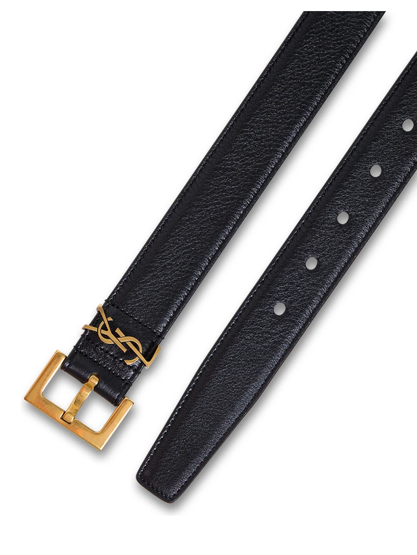 Black Leather Belt with Logo Buckle Saint Laurent Woman