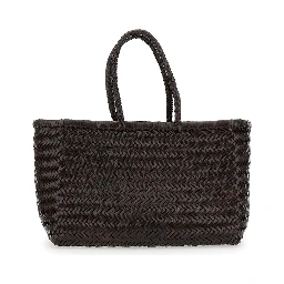 Bamboo Triple Jump Brown Tote Bag in Woven Leather Woman