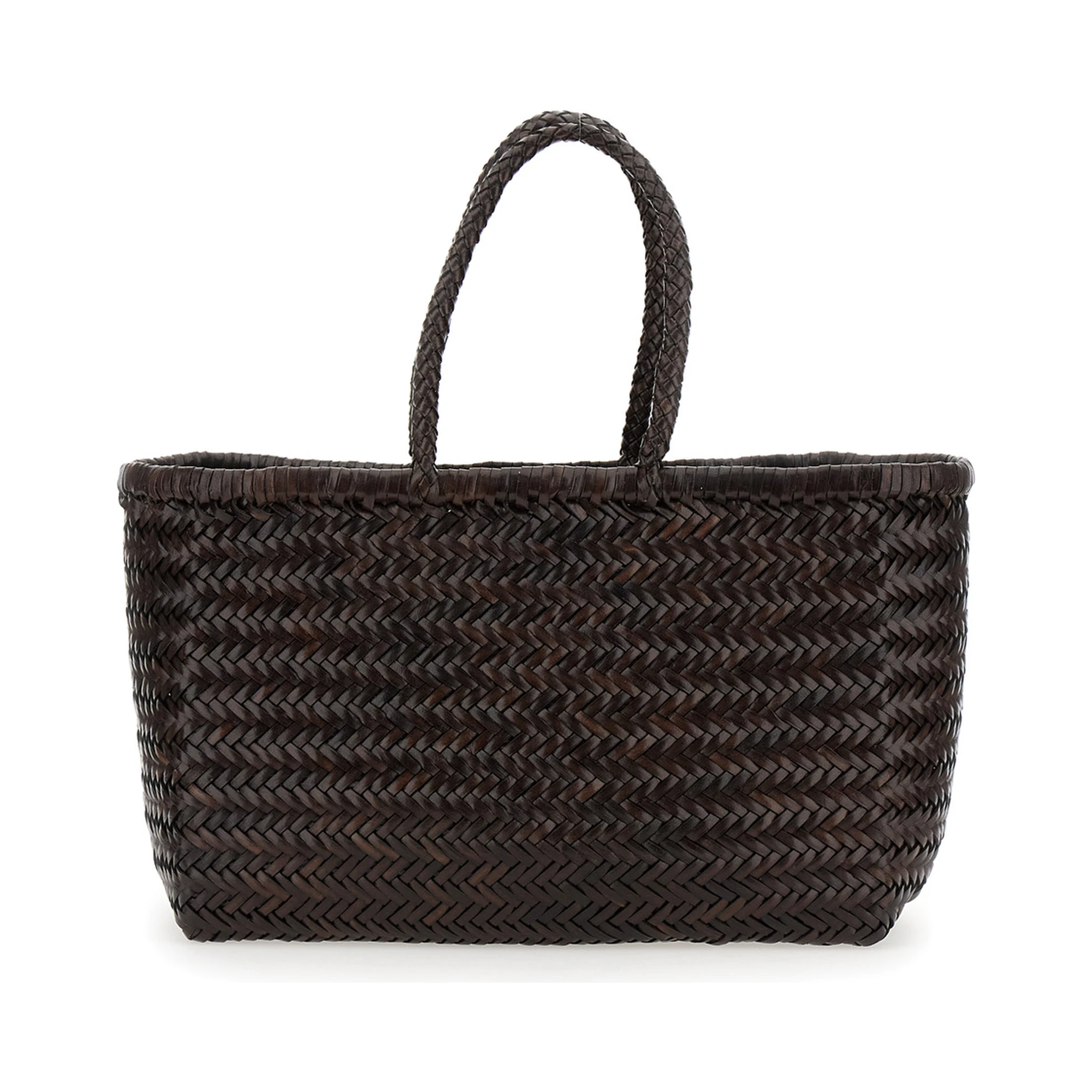 Bamboo Triple Jump Brown Tote Bag in Woven Leather Woman