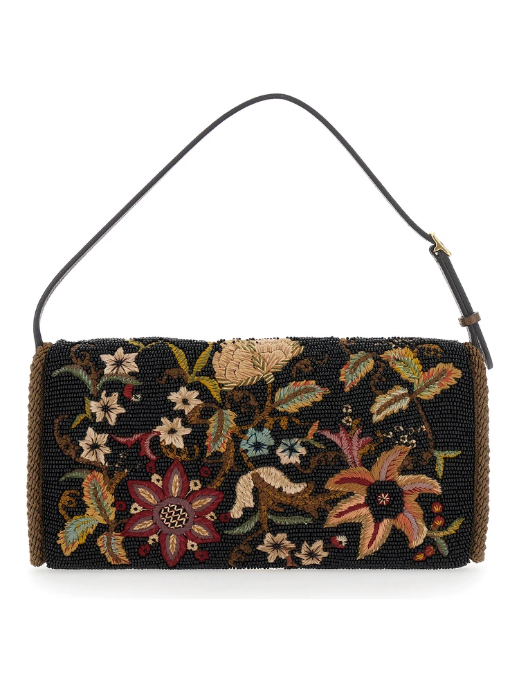 Multicolor Shoulder Bag with VLogo Plaque on the Front and Floral Embroidery in Silk Woman alternative