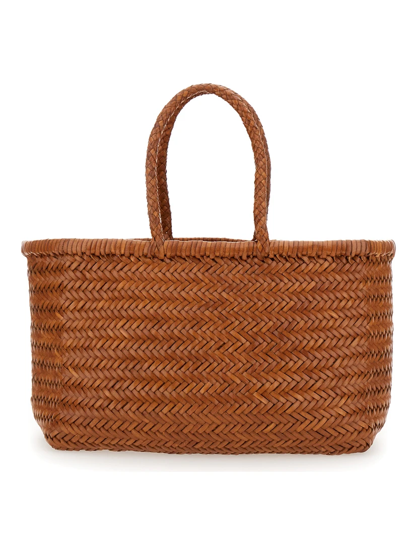 Bamboo Triple Jump Light Brown Tote Bag in Woven Leather Woman