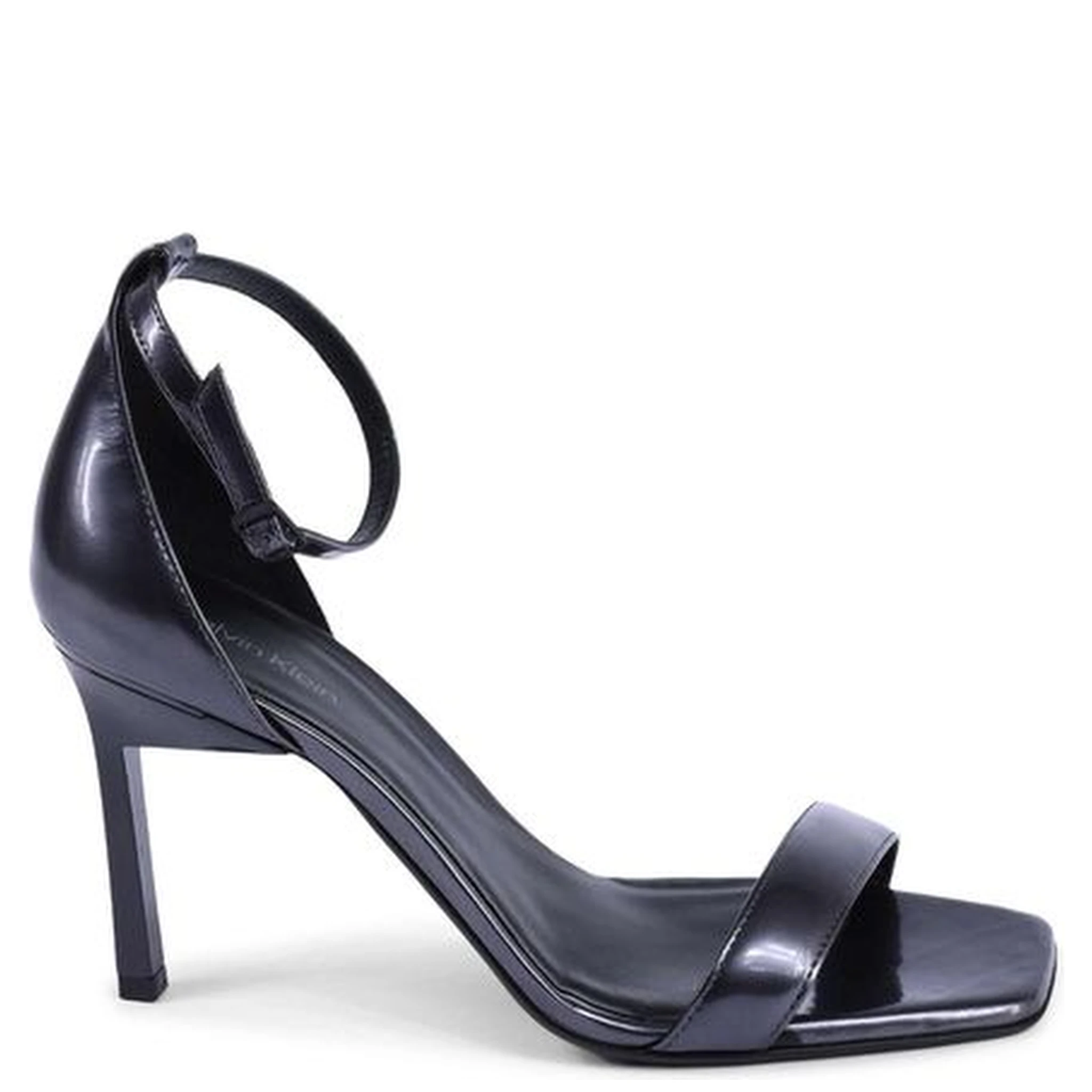 Black Leather Stiletto Heel Sandals
