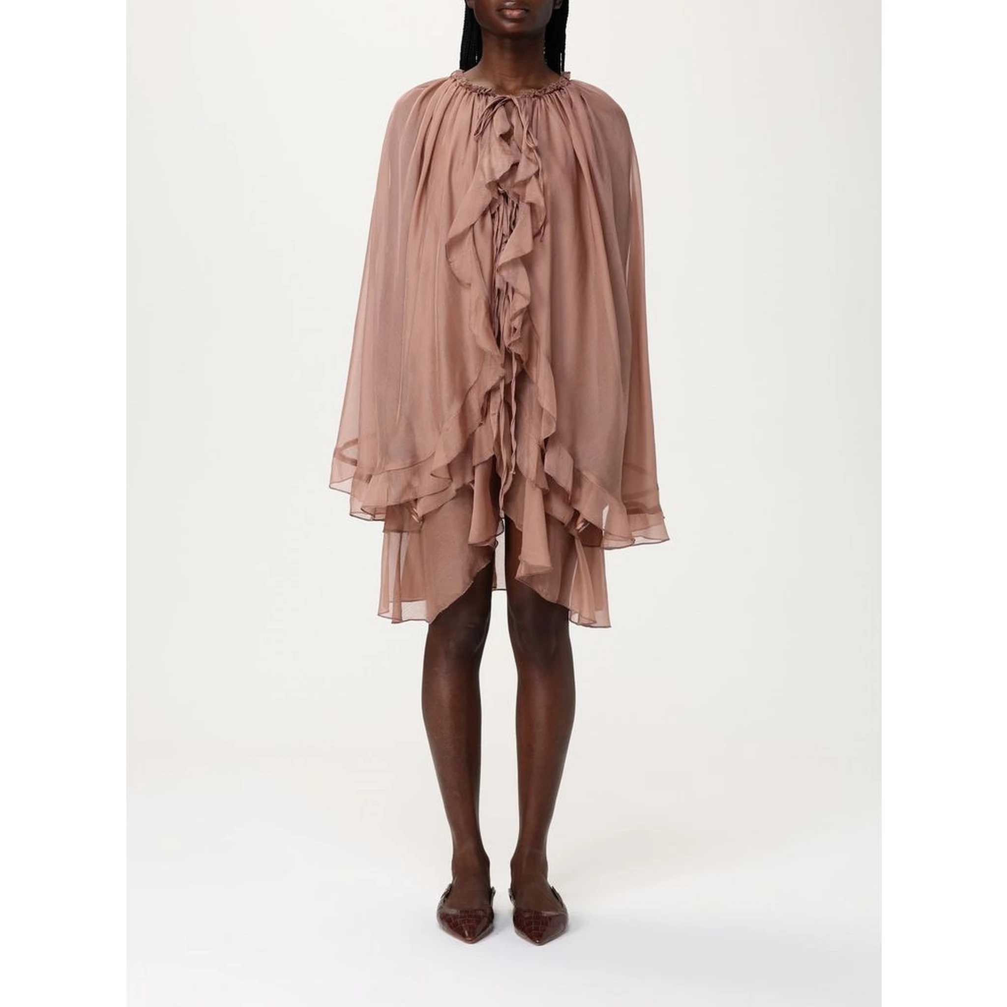 Beige Silk Casual Dress