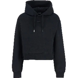 Le Hoodie Gros Grain Black Cropped Hoodie with Drawstring Hood and Logo Patch on the Front in Cotton Woman