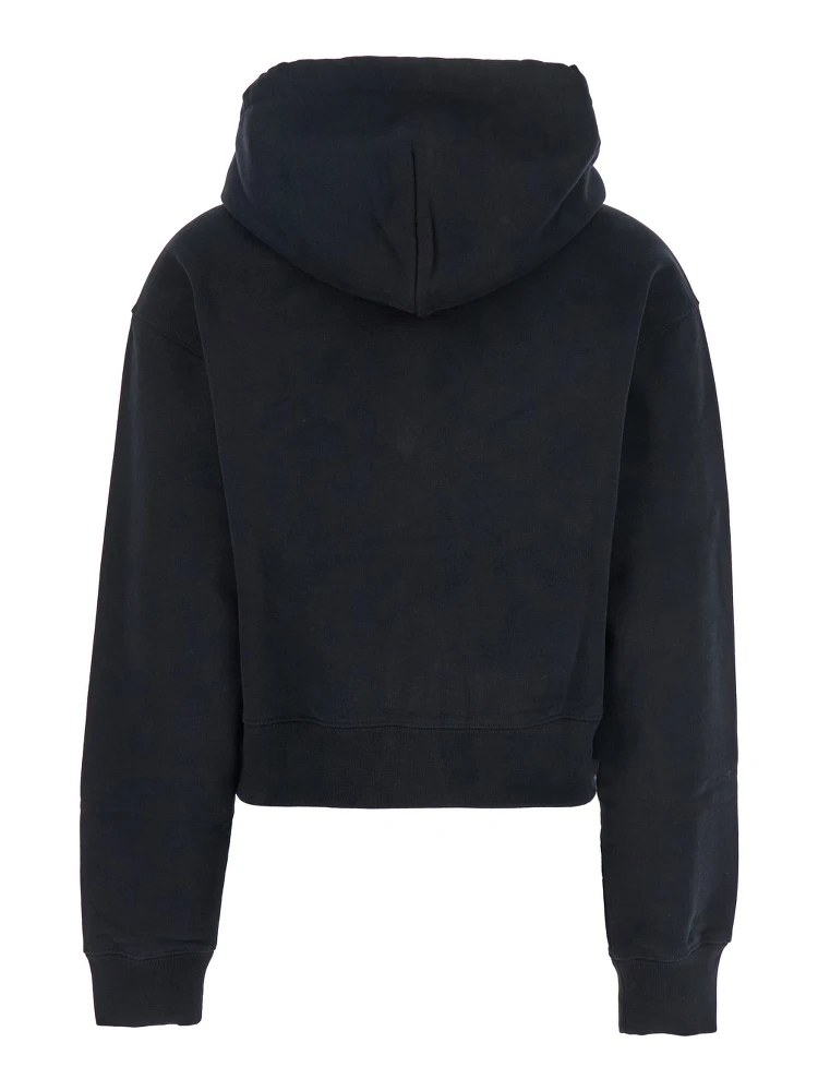 Le Hoodie Gros Grain Black Cropped Hoodie with Drawstring Hood and Logo Patch on the Front in Cotton Woman alternative