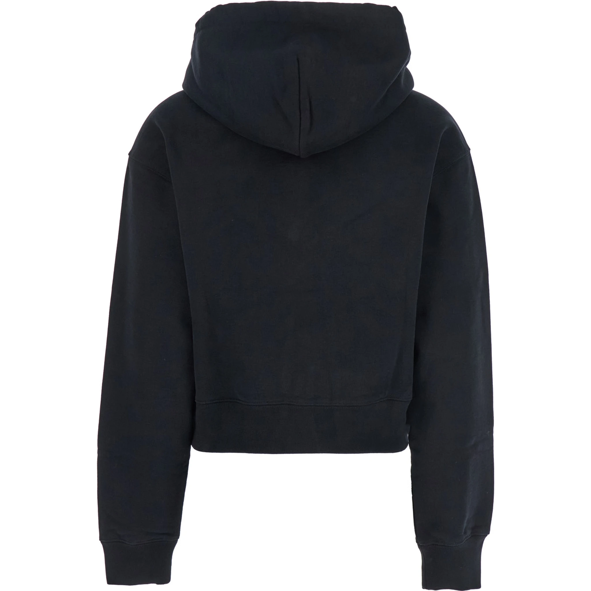 Le Hoodie Gros Grain Black Cropped Hoodie with Drawstring Hood and Logo Patch on the Front in Cotton Woman