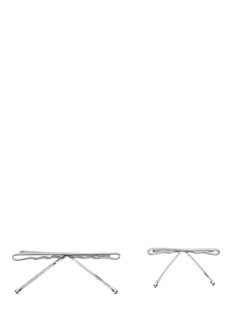 Silver Colored Set of Two Hair Clips with Bow Design in Metal Women alternative