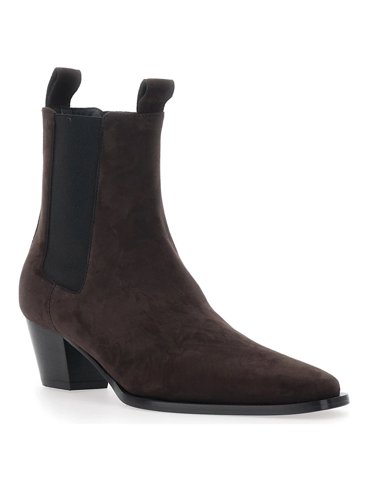 Brown Ankle Boots with High and Side Elastic Bands in Suede Woman alternative
