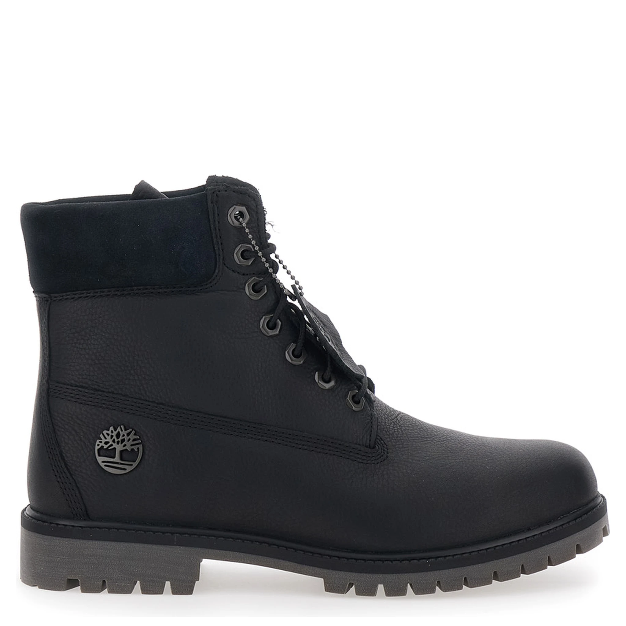 Black Ankle Boots with Logo Detail on the Side and Low Block Heel in Leather Man