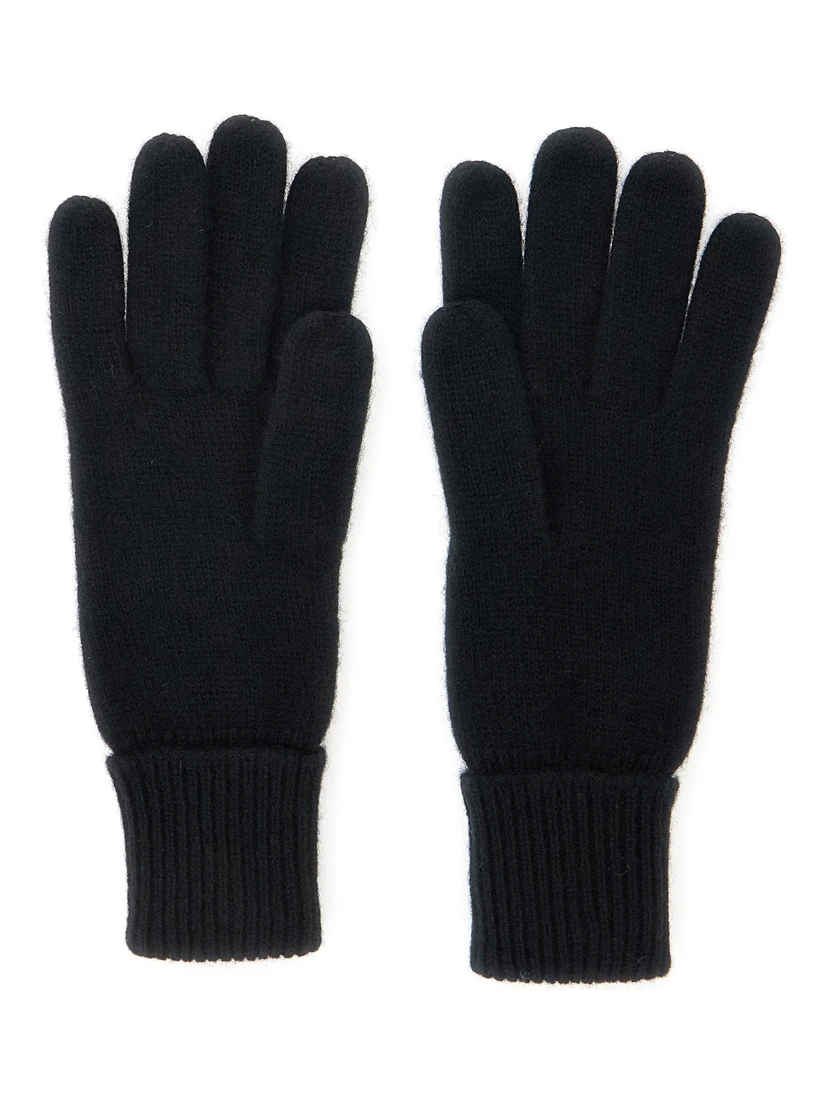 Blaire Black Gloves with Logo Plaque Detail on the Front and Ribbed Details in Cashmere Woman
