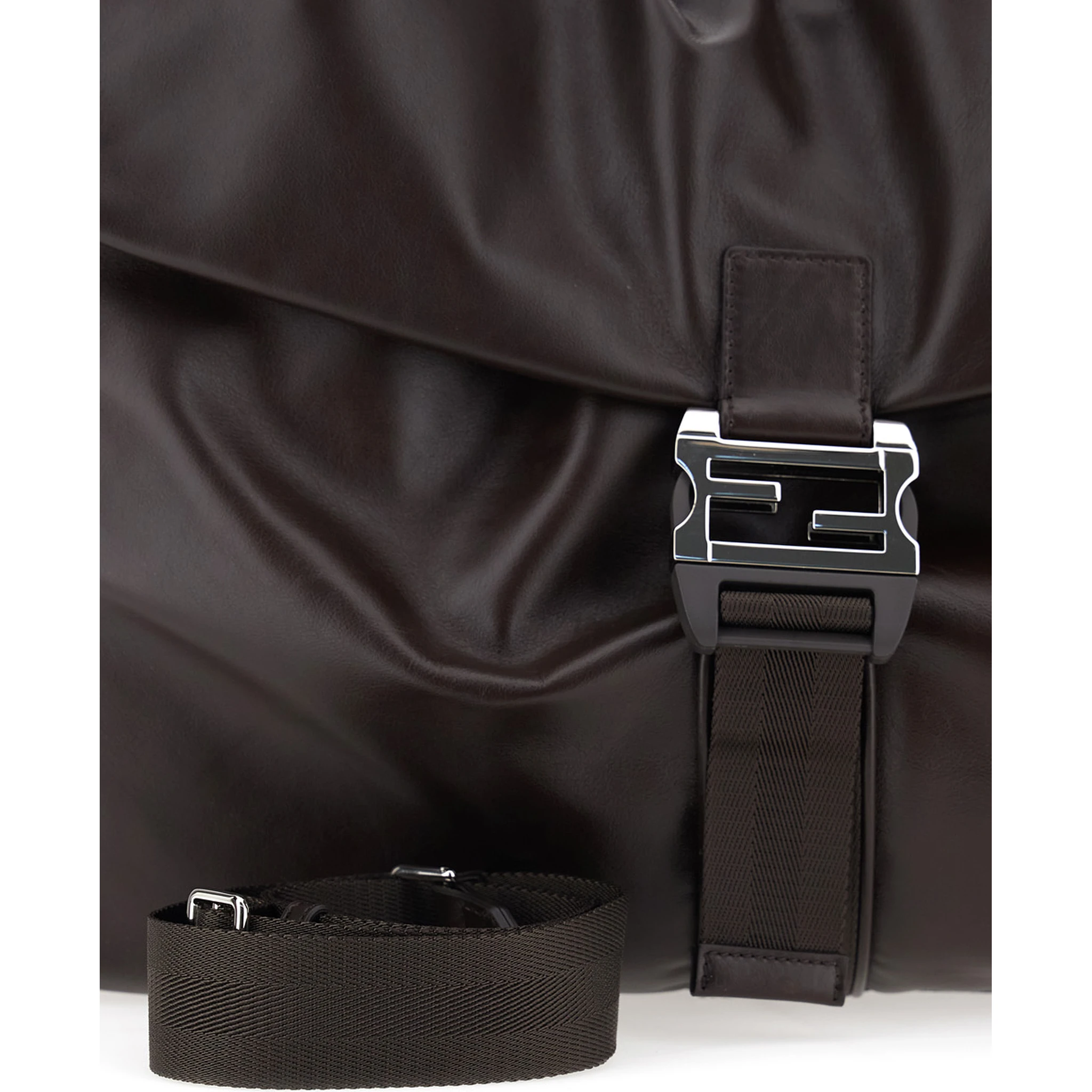 Mama Baguette Large Brown Shoulder Bag with FF Closure on the Front in Leather Man