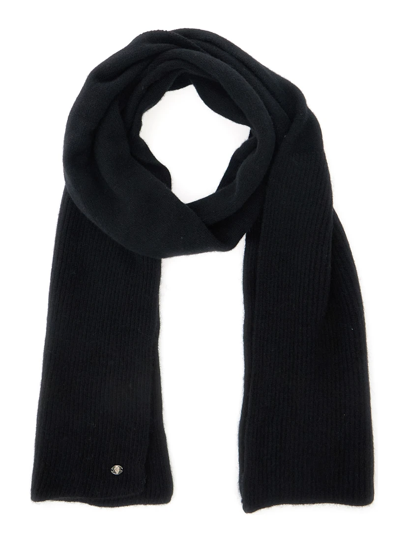 Reese Black Scarf with Logo Detail on the Front in Cashmere Woman