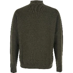 Green Crew Neck Sweater with Orb Logo Embroidered on the Front in Wool Blend Man