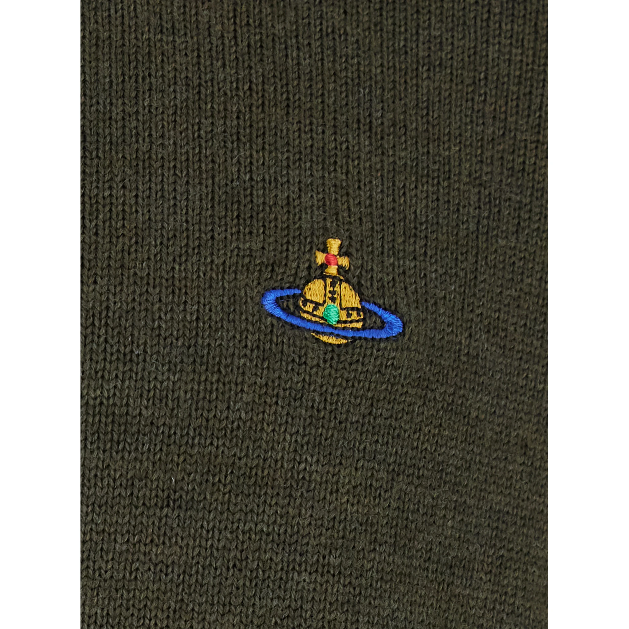 Green Crew Neck Sweater with Orb Logo Embroidered on the Front in Wool Blend Man