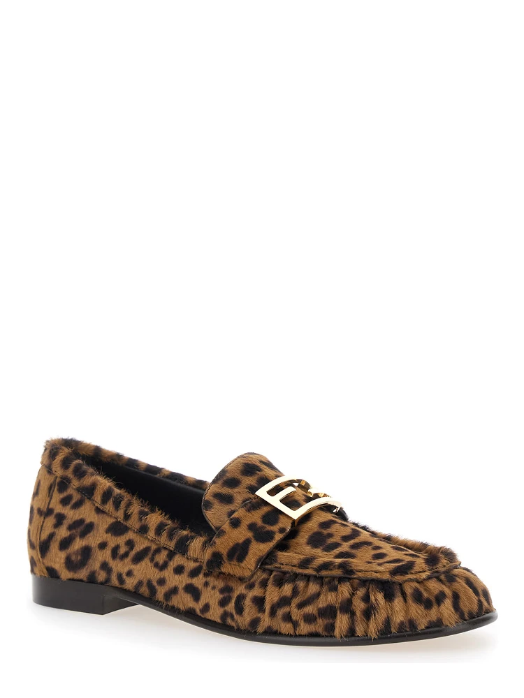 Brown Loafers with FF Plaque and Leopard Motif in Brushed Leather Woman alternative