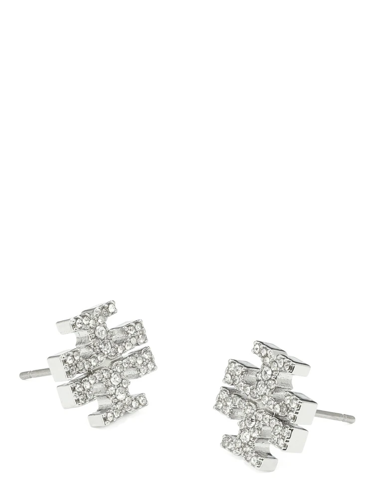 Kira Metallic Earings with Double T Motif and Crystal Embellishments in Silver Plated Brass Woman alternative