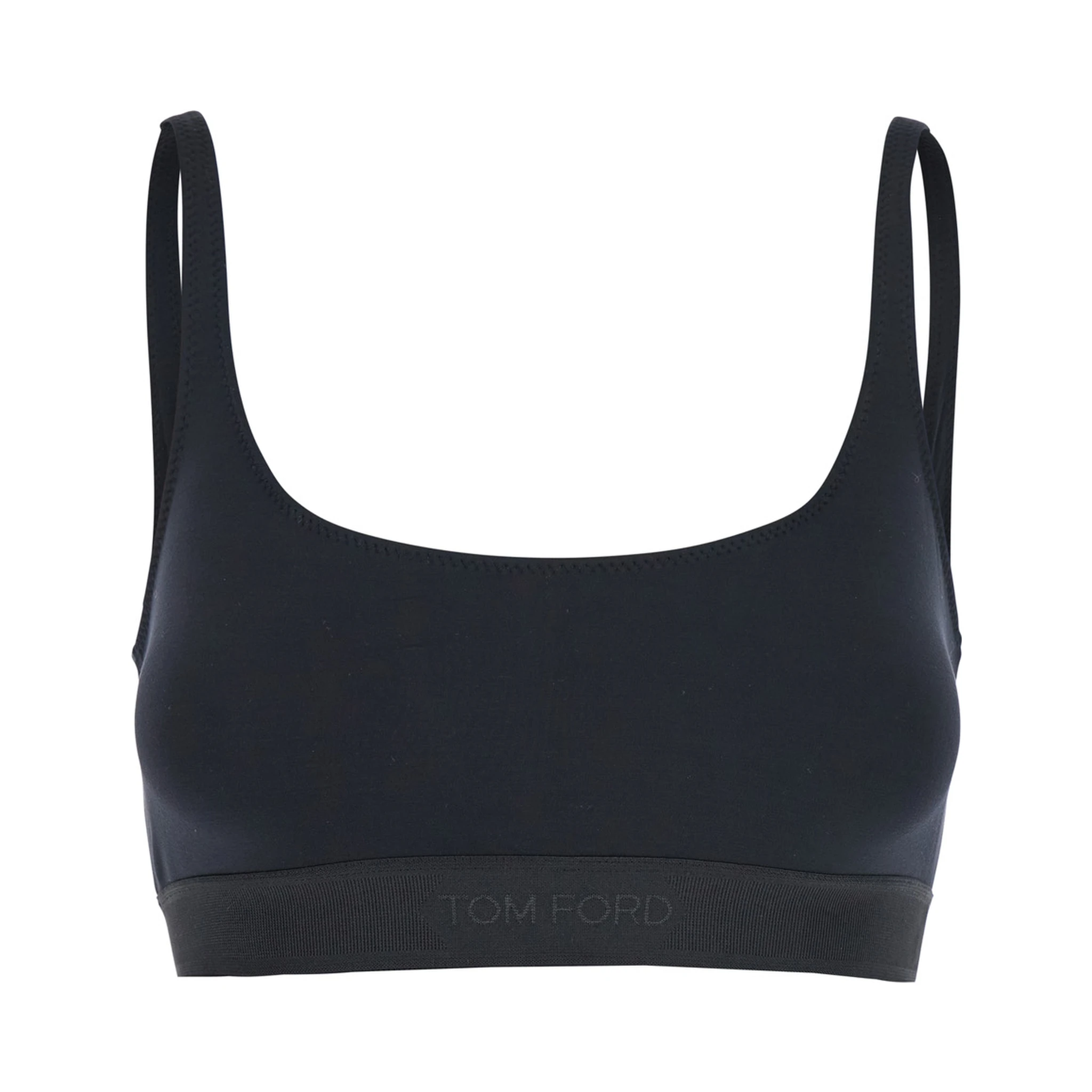 Black Bralette Top with Scoop Neck and Logo Lettering on the Front in Modal Stretch Woman