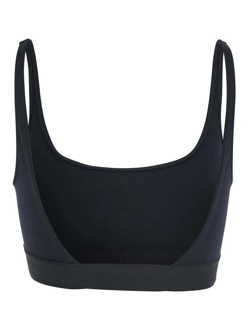 Black Bralette Top with Scoop Neck and Logo Lettering on the Front in Modal Stretch Woman