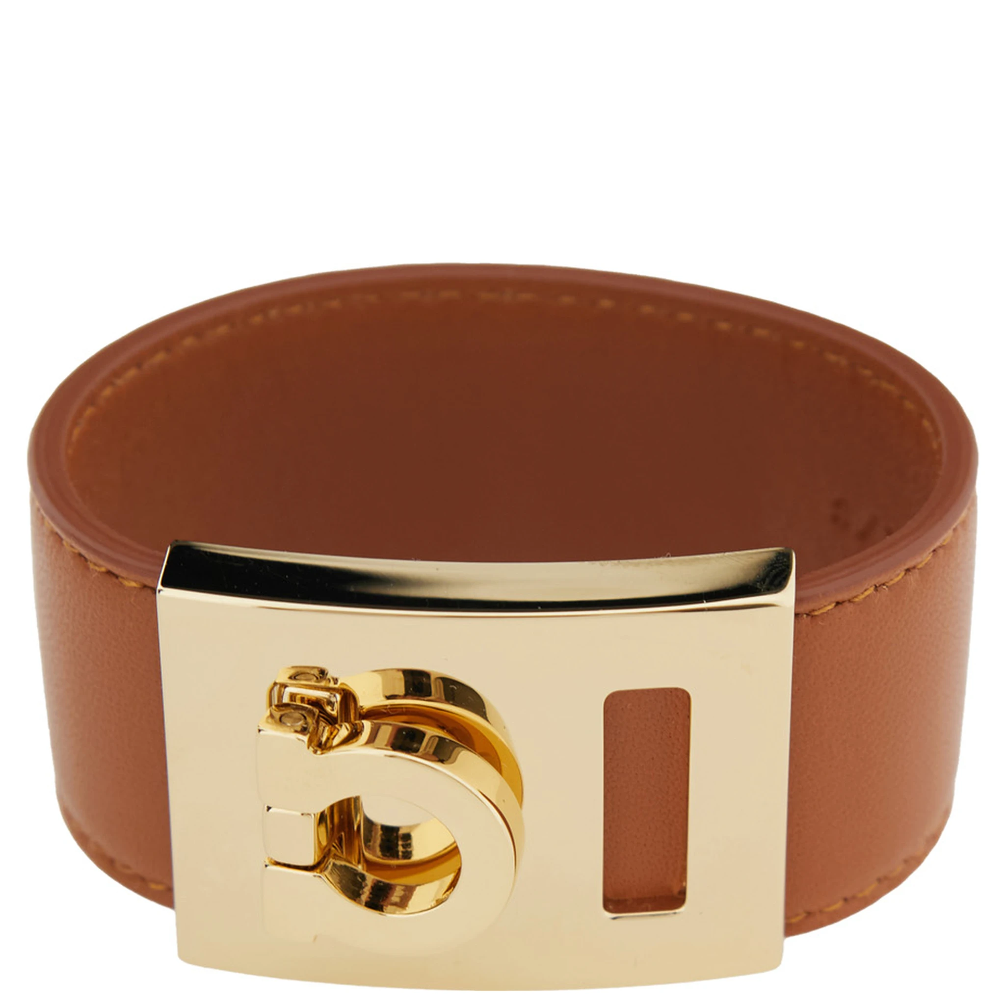 Hug Brown Bracelet with Gancini Detail in Smooth Leather Woman
