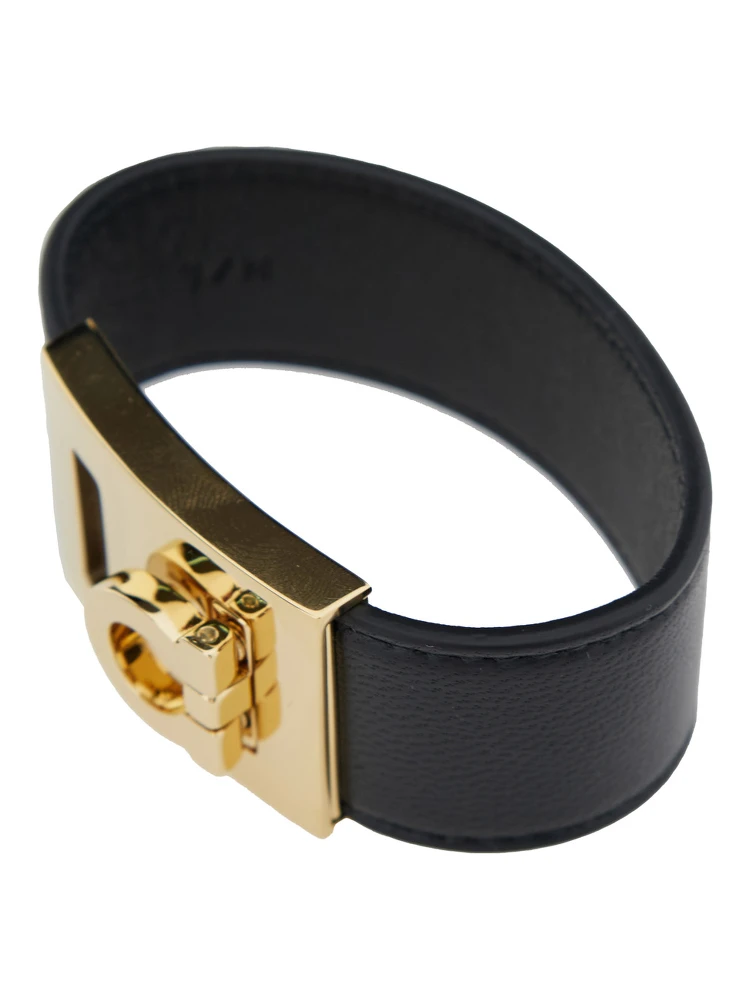 Hug Black Bracelet with Gancini Detail in Smooth Leather Woman alternative