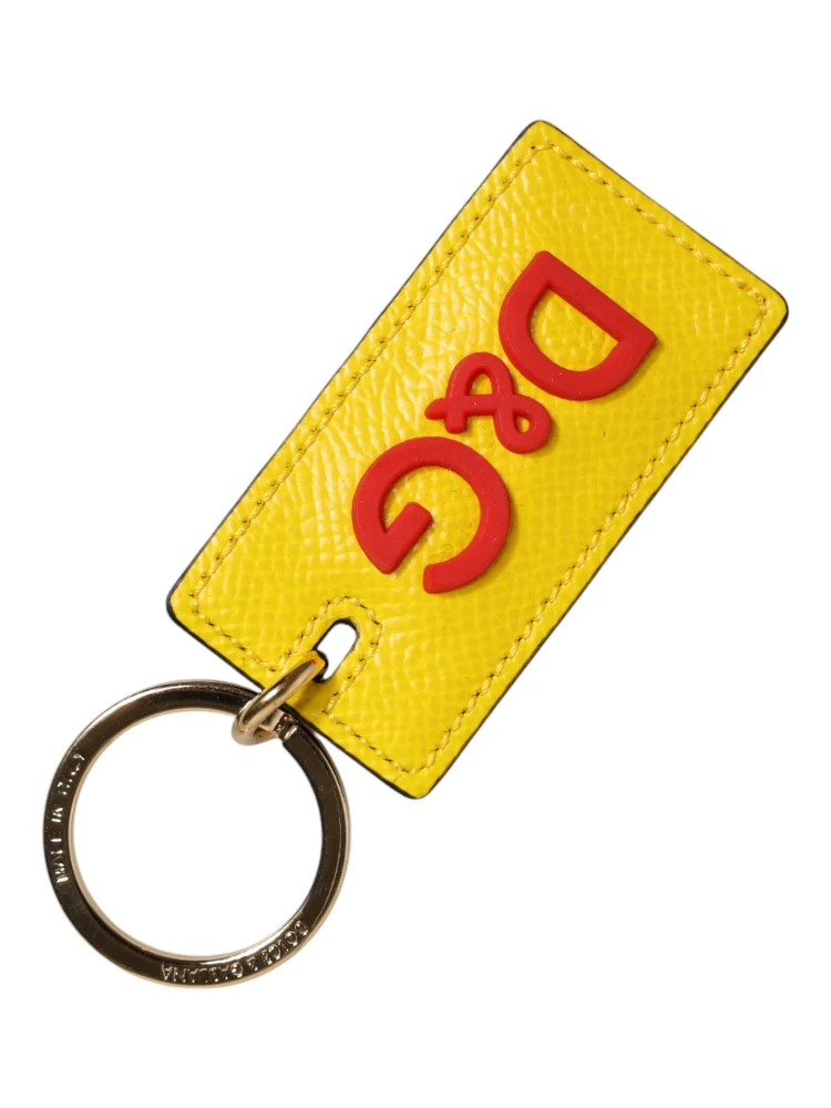 Yellow Calf Leather Logo Metal Ring Men Keychain Keyring alternative
