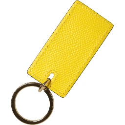 Yellow Calf Leather Logo Metal Ring Men Keychain Keyring