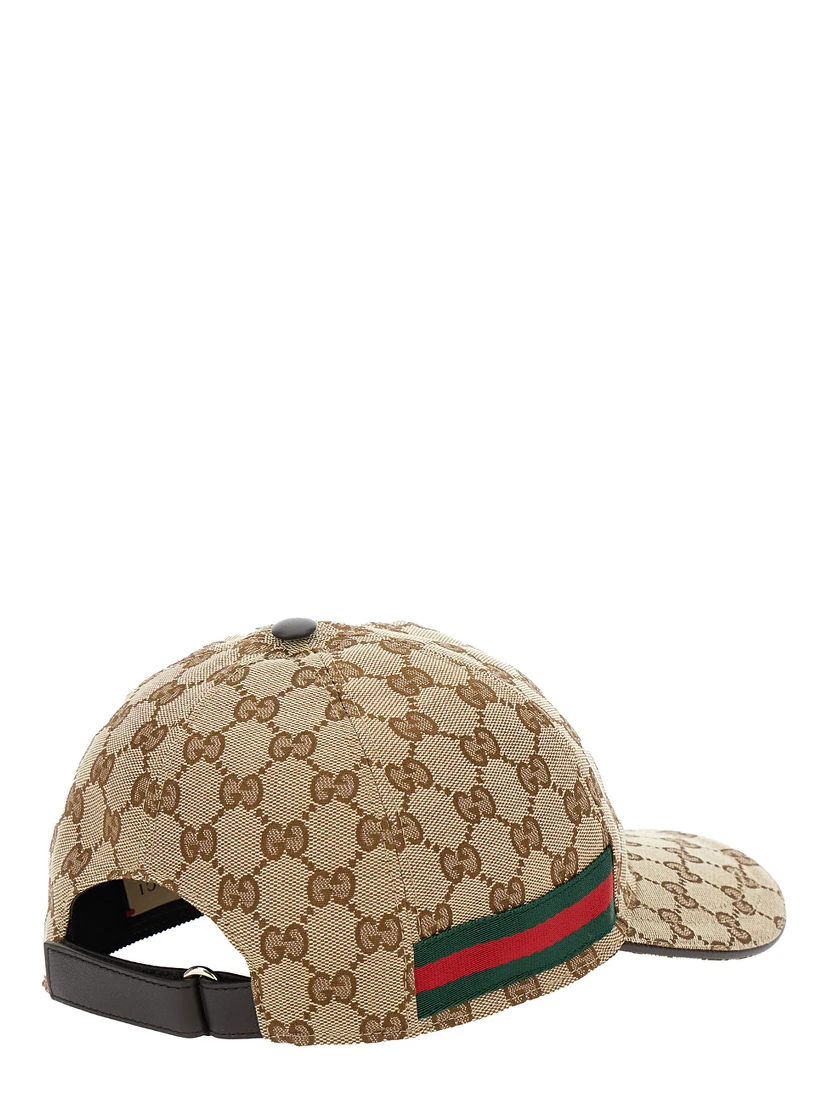 Beige Baseball Cap with Web Detail on the Side in GG Canvas Man