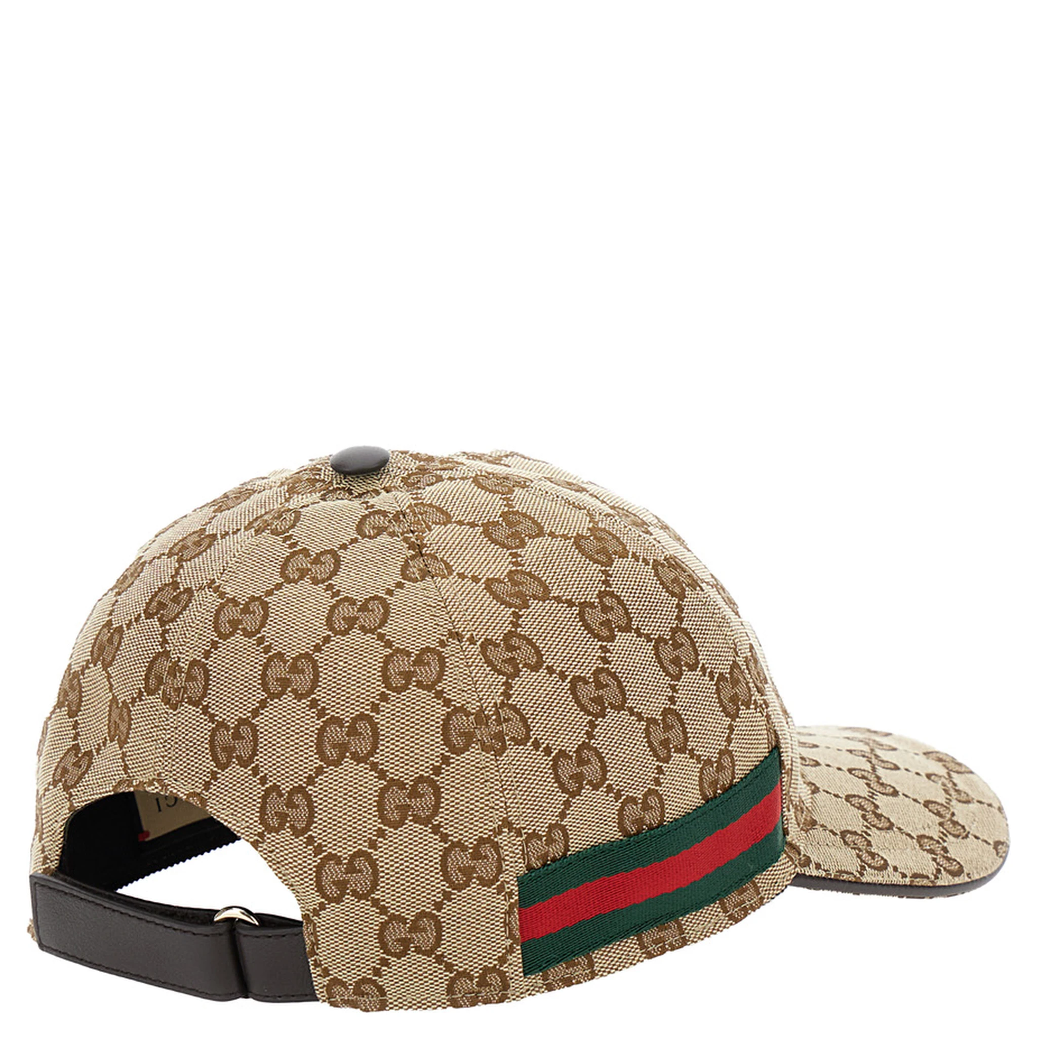 Beige Baseball Cap with Web Detail on the Side in GG Canvas Man