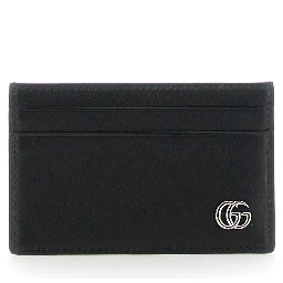 Black Card Holder with Double G Plaque on the Front in Leather Man