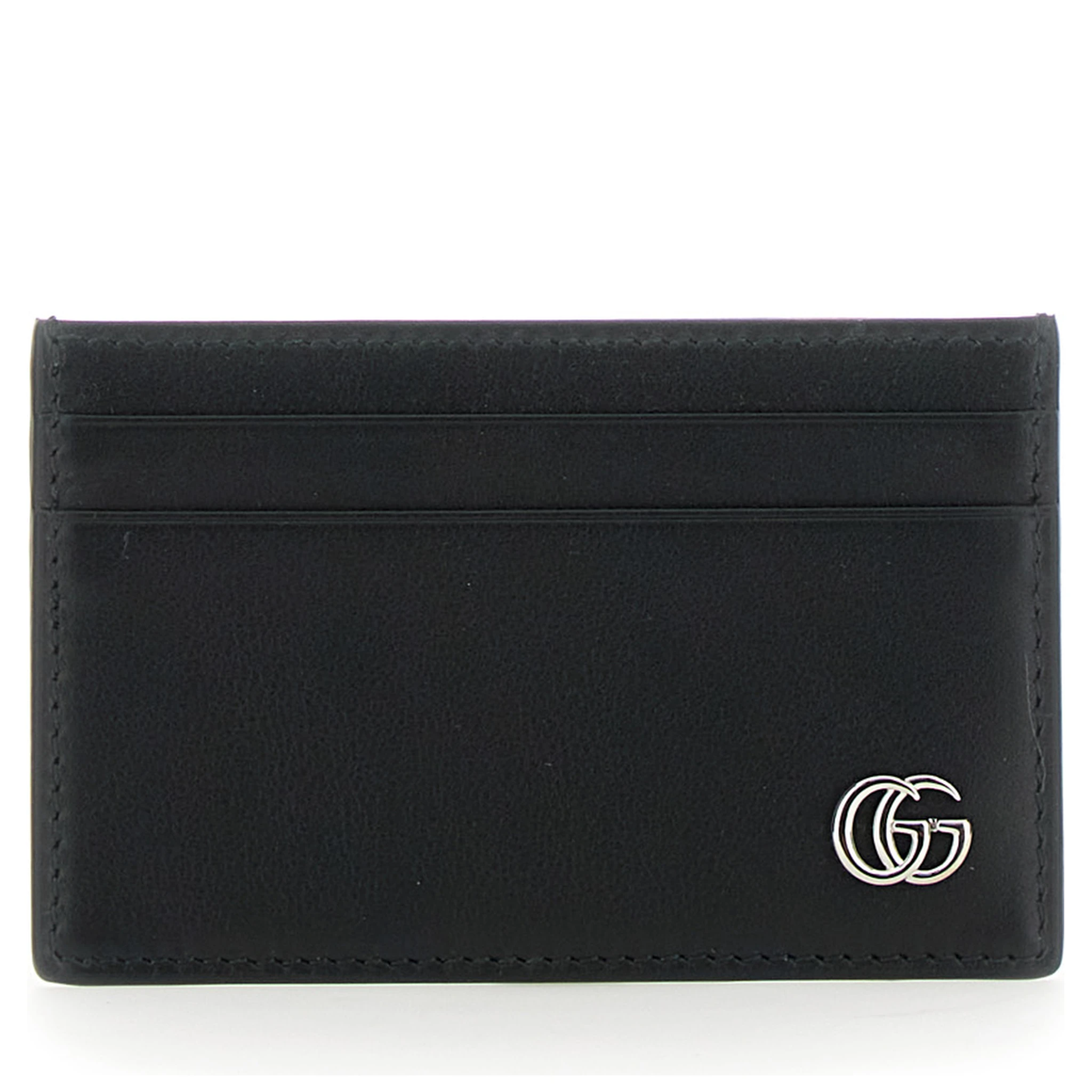 Black Card Holder with Double G Plaque on the Front in Leather Man