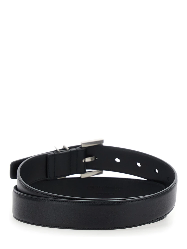 Black Belt with Square Buckle and Cassandre Plaque in Leather Woman alternative