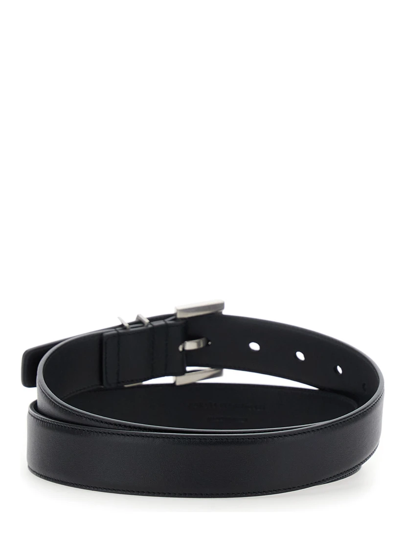 Black Belt with Square Buckle and Cassandre Plaque in Leather Woman