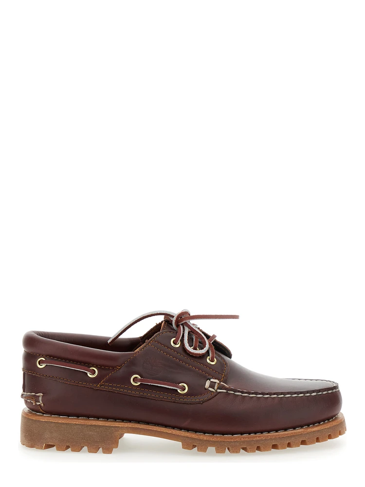 Authentic Brown Loafers with Embossed Logo on the Side in Leather Man