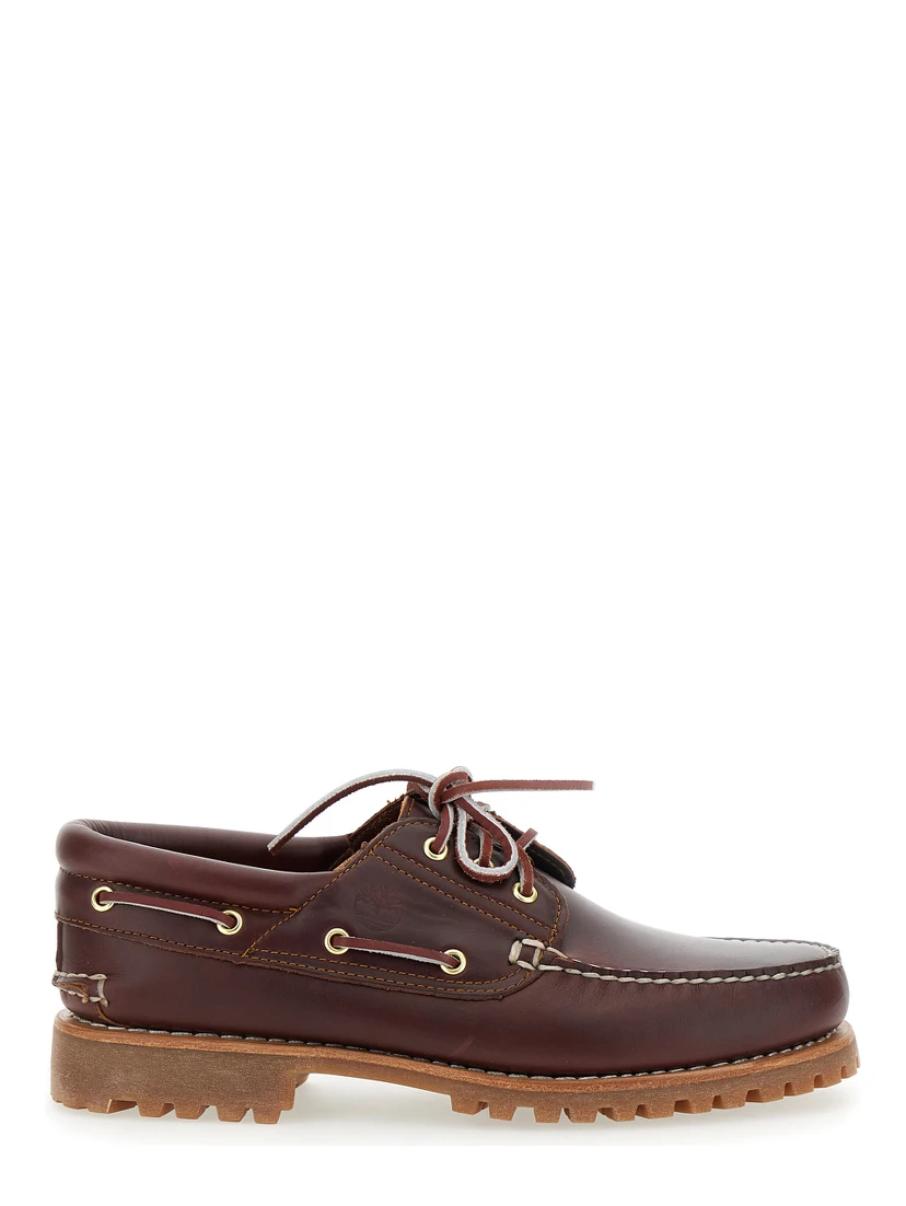 Authentic Brown Loafers with Embossed Logo on the Side in Leather Man
