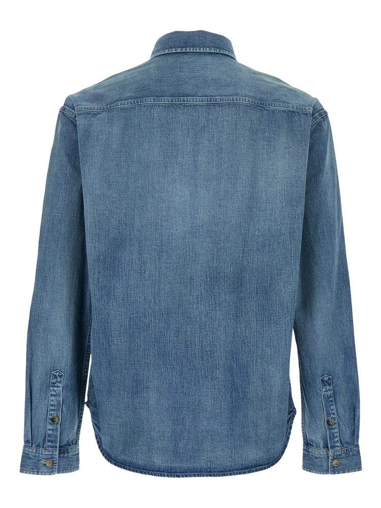 Blue Shirt with Classic Collar and Cassandre Embroidery on the Front in Denim Man alternative