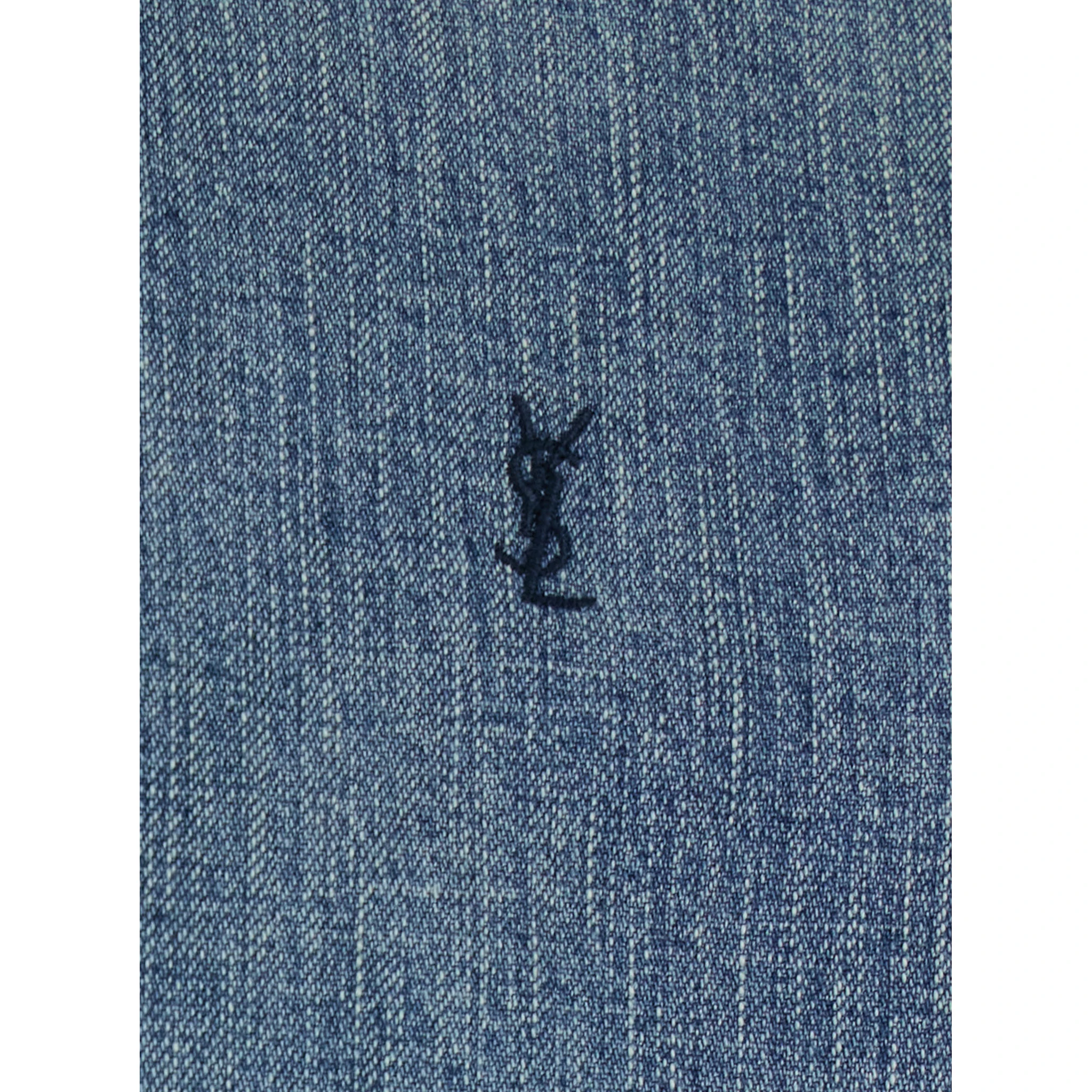 Blue Shirt with Classic Collar and Cassandre Embroidery on the Front in Denim Man